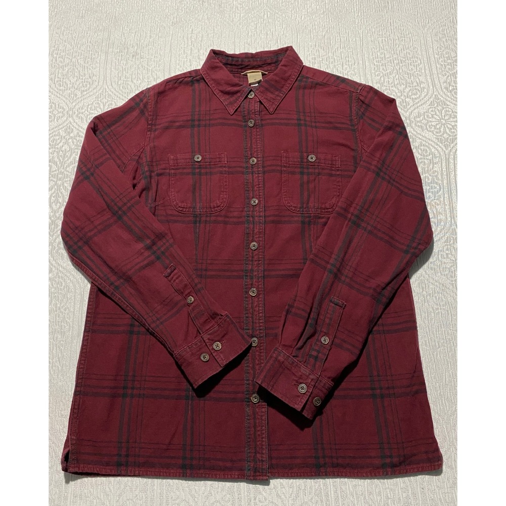 Duluth Trading Co Mens Medium Burgundy Red Plaid Cotton Flannel Shirt 3237-30